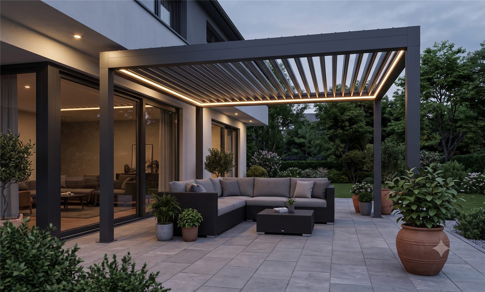 Terrassenüberdachung aus Aluminium mit Glasdach